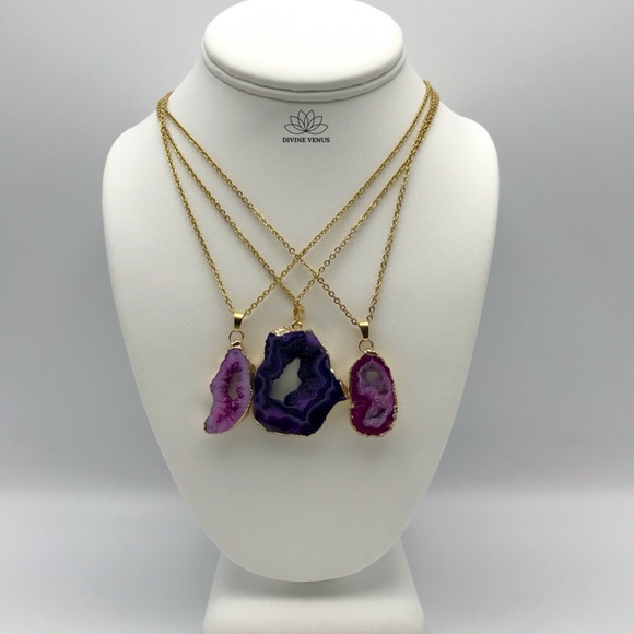 Druzy Agate Necklace | Stainless Steel Chain - Picture 7 of 10